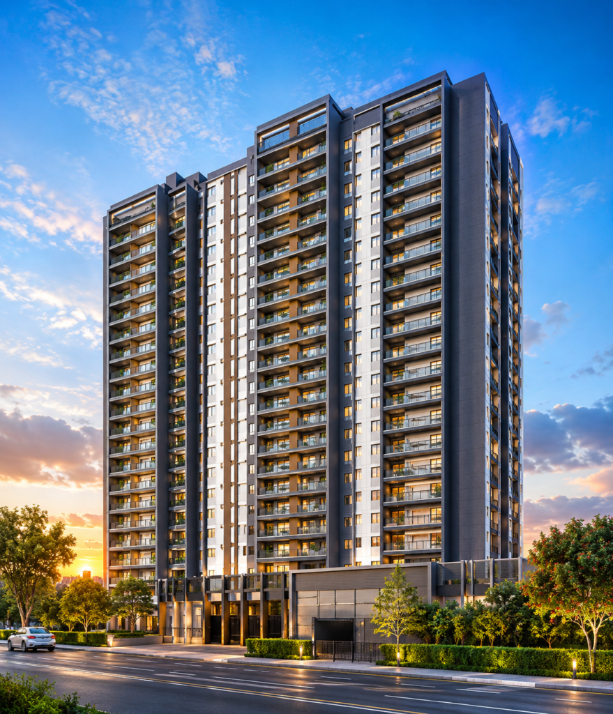Evexia Group for premium 2 & 3 BHK homes at Moshi Y Junction on Alandi-Moshi BRT Road.