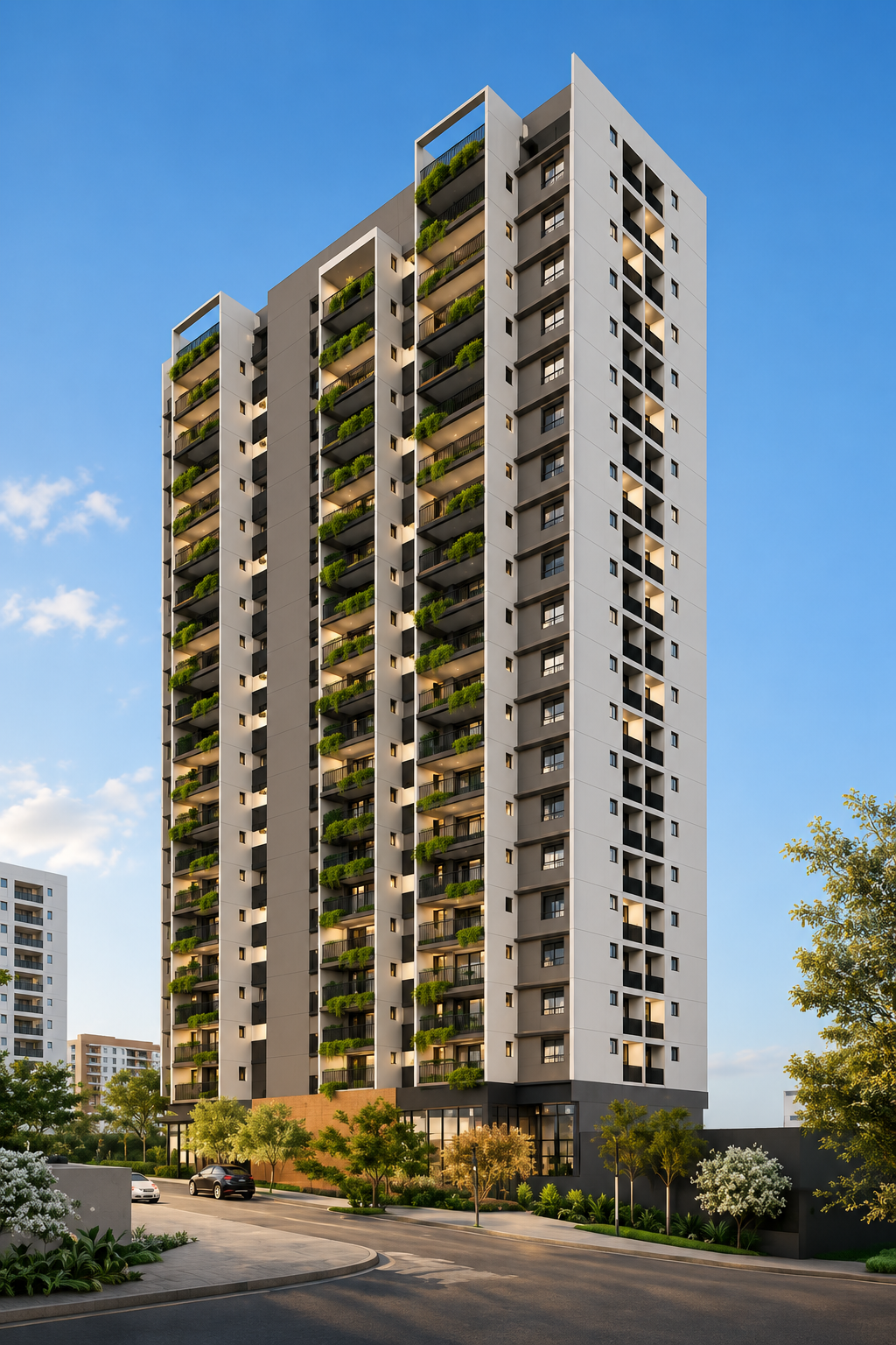 Evexia Group for premium 2 & 3 BHK homes at Moshi Y Junction on Alandi-Moshi BRT Road.