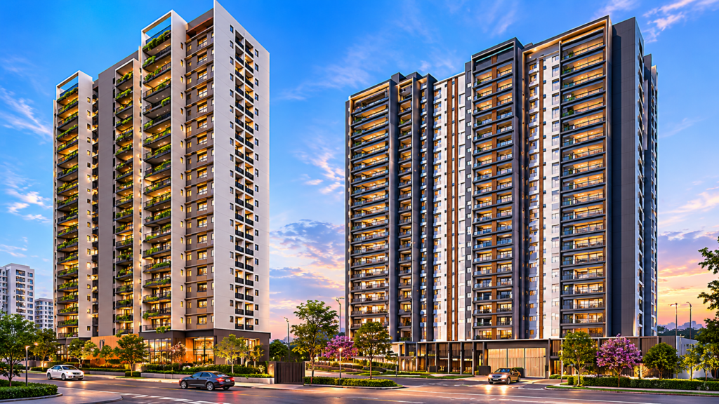 Evexia Group for premium 2 & 3 BHK homes at Moshi Y Junction on Alandi-Moshi BRT Road.